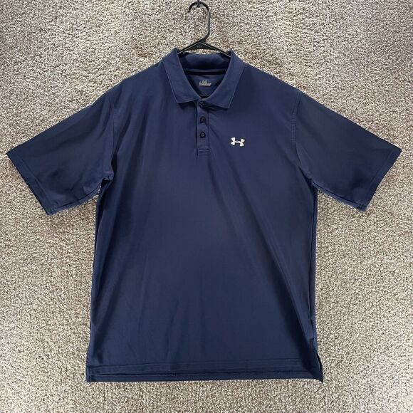 Under Armour Polo Shirt Mens Large Blue Short Sleeve Collared Adult Pullover - Picture 1 of 13